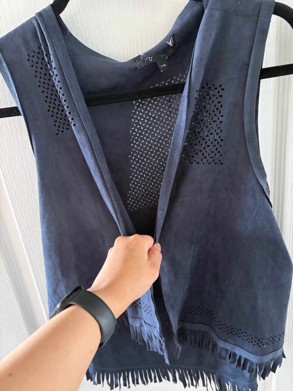 Fringed Navy Suede Open Front Tunic Vest - Picture 4 of 4